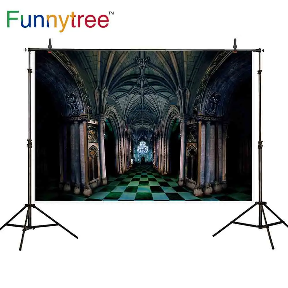 

Фотофон Funnytree с изображением темного дворца, здание alice in wonderland, вечерние фоны для внутренних фотографий, фотография фотосессия