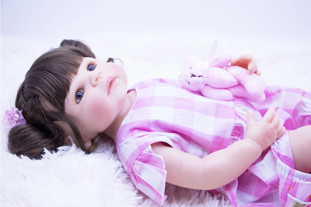 Силиконовая кукла Bebe из коричневого волоса для новорожденных 55 см виниловая