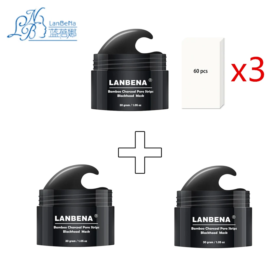 New 3Pcs/lot LANBENA Blackhead Remover Bamboo charcoal Facial mask of black dots Nose Mask Black Peeling Acne Treatment 30G | Красота и