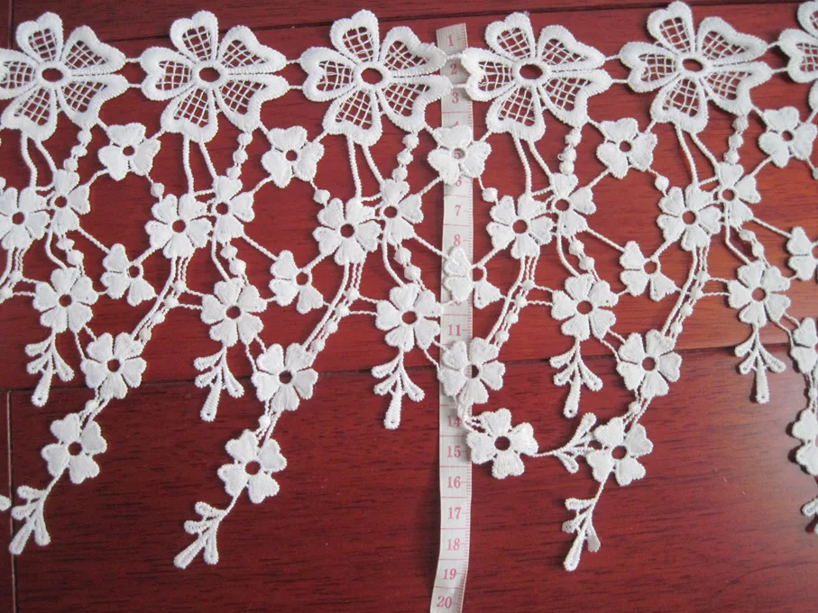 15 ярдов/партия 19 см ширина ручная работа вышивка кисточки кружевная лента белого