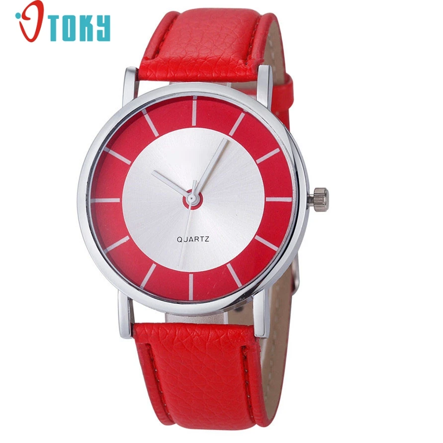 OTOKY Willby женские модные ретро часы с красным циферблатом аналоговые кварцевые