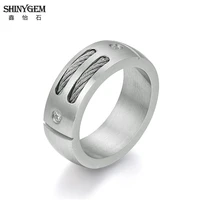 shinygem matt stainless steel double row titanium wire finger ring vintage big round wedding engagement rings for women men gift