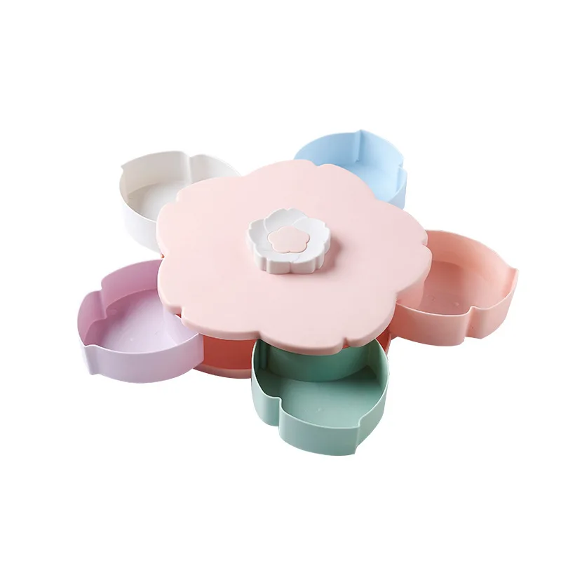 Colorful Pink MICCK двухэтажный пластиковый контейнер для еды, конфет, закусок, Чехол-держатель, коробка для хранения в форме цветка, органайзер, вращающаяся коробка для хранения еды, корзина - Цвет: Colorful Pink