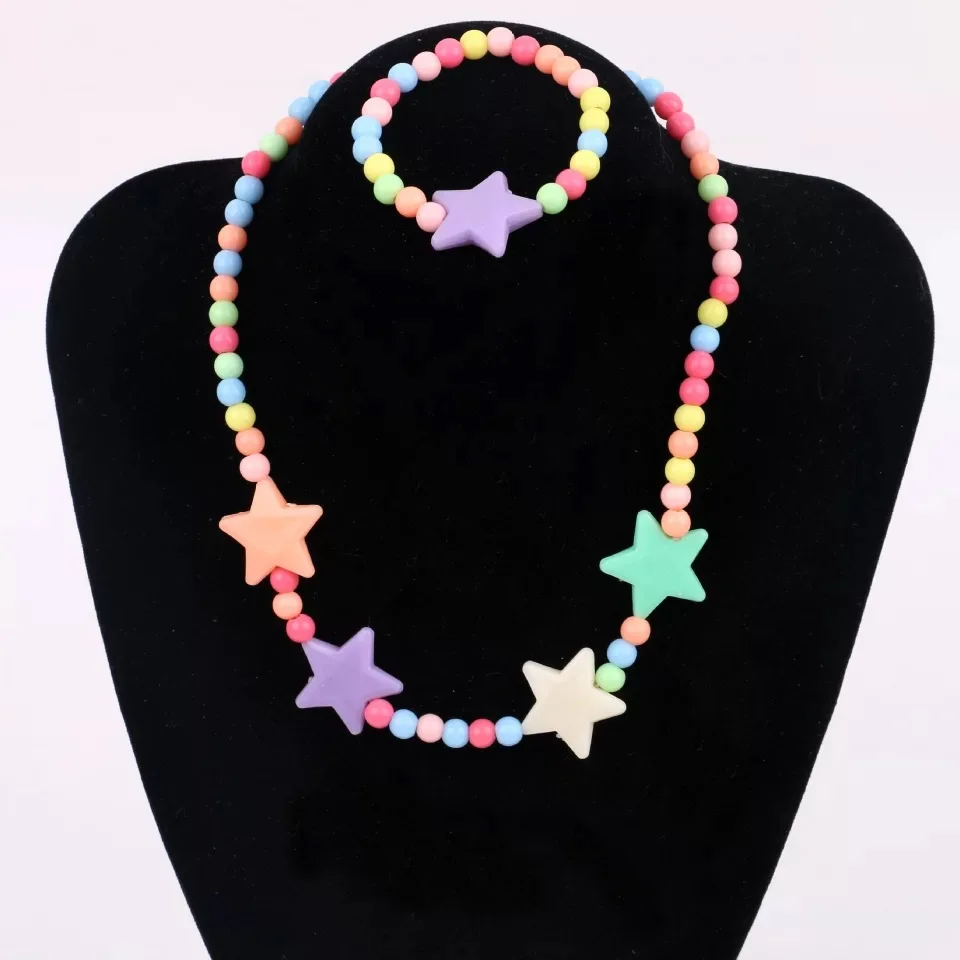 Детские ювелирные наборы в форме звезды ожерелье из ярких бусин браслет