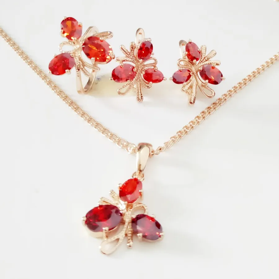 

Bohemia Luxury New Jewelry Sets Trendy Red Stone Fashion Jewelry Women Earring/Ring Jewelry Sets Lover Gift