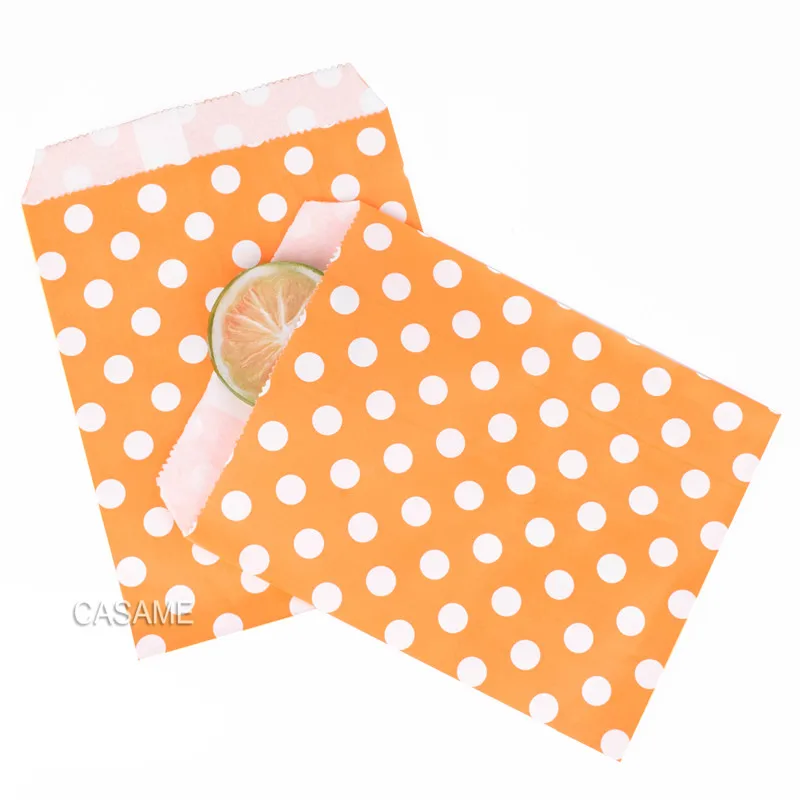 Orange Dot 13x18 Рекламные бумажные пакеты красочные шеврон лакомство Ремесло бумажные пищевые безопасные сумки вечерние сувениры лучшие подарочные пакеты для гостей - Цвет: Orange Dot 13x18