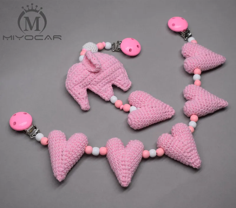 MIYOCAR ручной работы деревянный зажим розовый тепло крючком сердце коляска игрушка цепь для коляски мобильный детская коляска цепочка