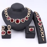 dubai yellow gold color jewelry sets for women fashion accessories cubic zircon crystal necklace earring bracelet ring set