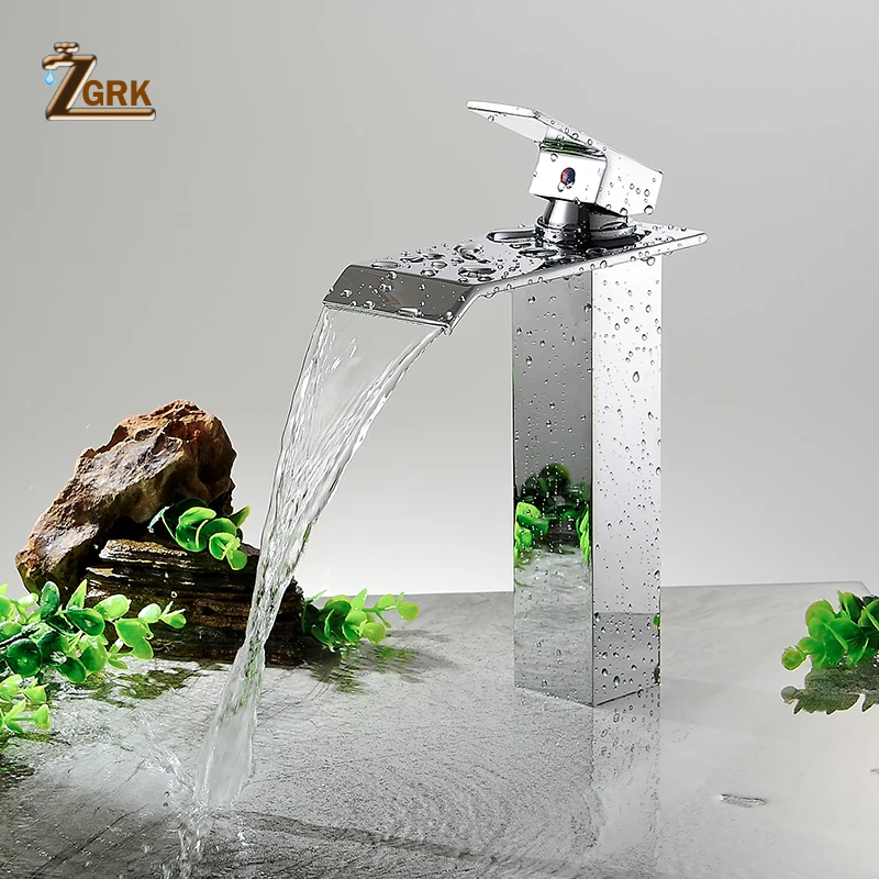 ZGRK кран для раковины, современный белый кран для ванной комнаты, водопады, Смесители на одно отверстие, кран для холодной и горячей воды, Черный кран для раковины, смеситель