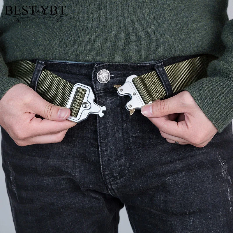 

Best YBT Unisex Belt Nylon Alloy Insert buckle Women Belt Army tactical Cowboy Outdoor Sports High Quality Hot Sellig Men Belt
