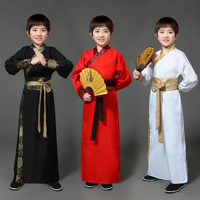 Костюм для мальчиков в стиле династии Hanfu Классический сатиновый костюм DNV10711 |