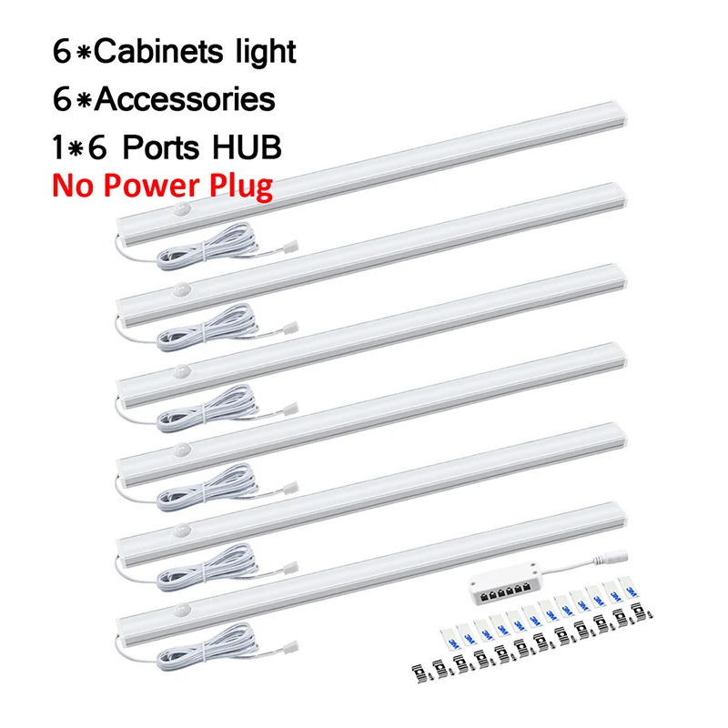 6 PCS Light No Power DC 12V движения PIR Сенсор светодиодный свет лампа, 30/40/50 см шкаф для одежды шкаф Кухня украшения дома аварийного освещения - Цвет: 6 PCS Light No Power