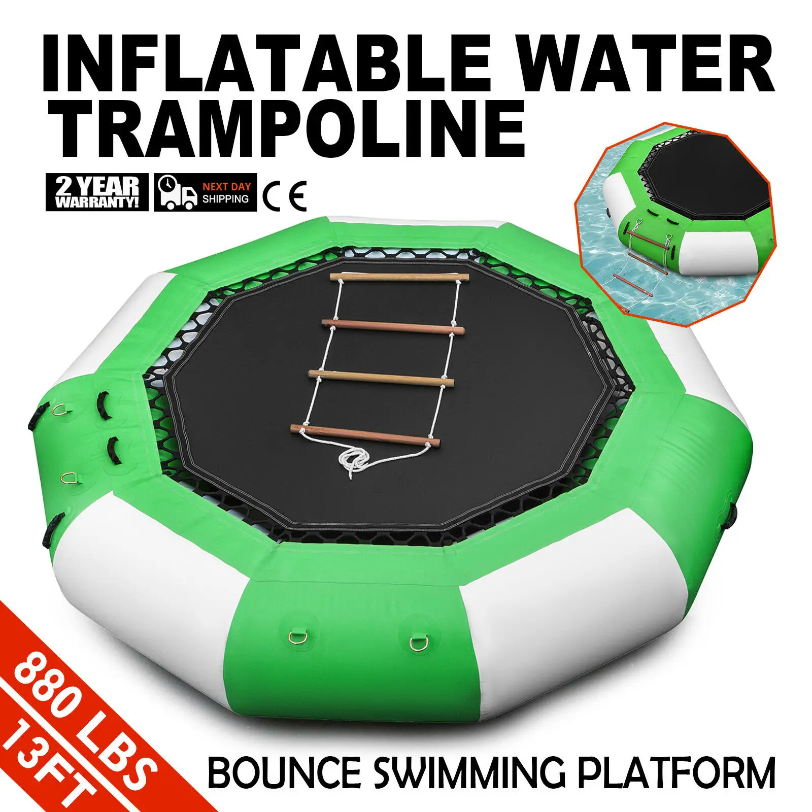 

13Ft Inflatable Bounce Water Bouncer Trampoline Water Sport Jump Sport w/Ladder Selection Of Eco-Friendly 0.9mm PVC Tarpaulin