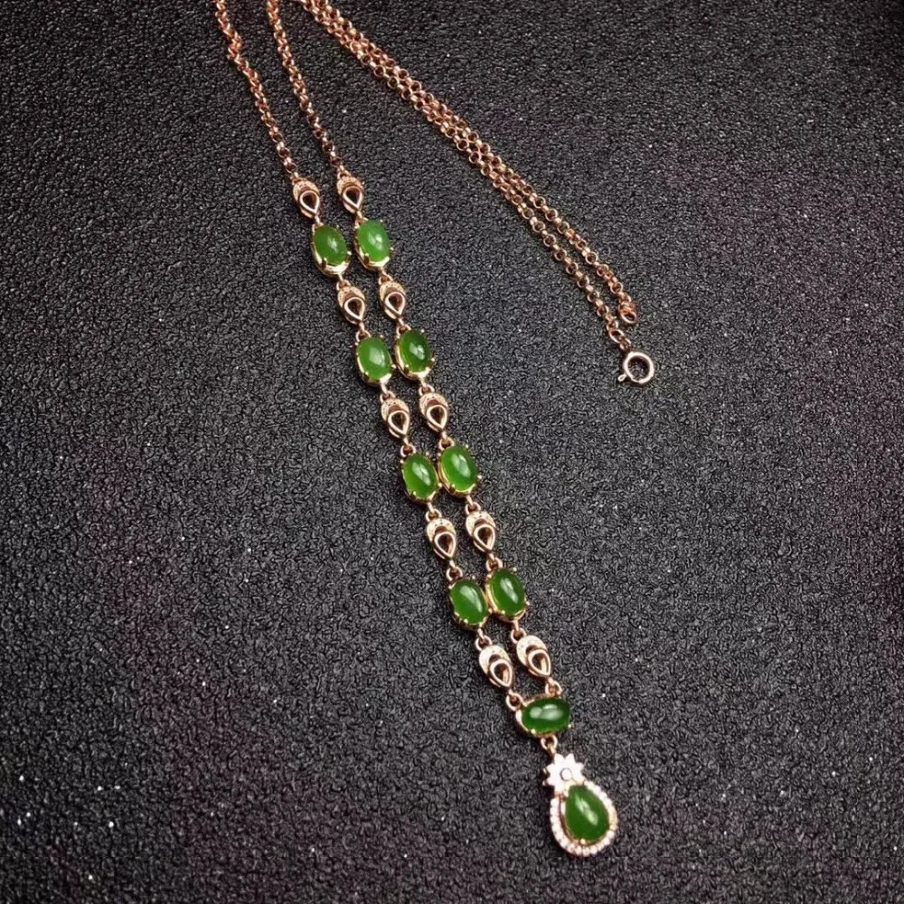 

Natural green jasper gem Pendant necklace S925 silver Natural gem necklace Simple elegant water drops female party gift jewelery