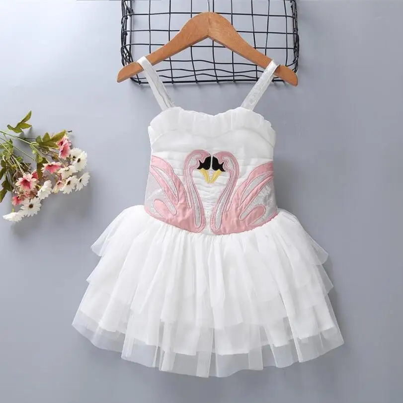 HOT white sleevesless clothes swan dress Party garment 2018 Girl Summer Flamingo baby kids Removable Angel Wings dresses | Детская