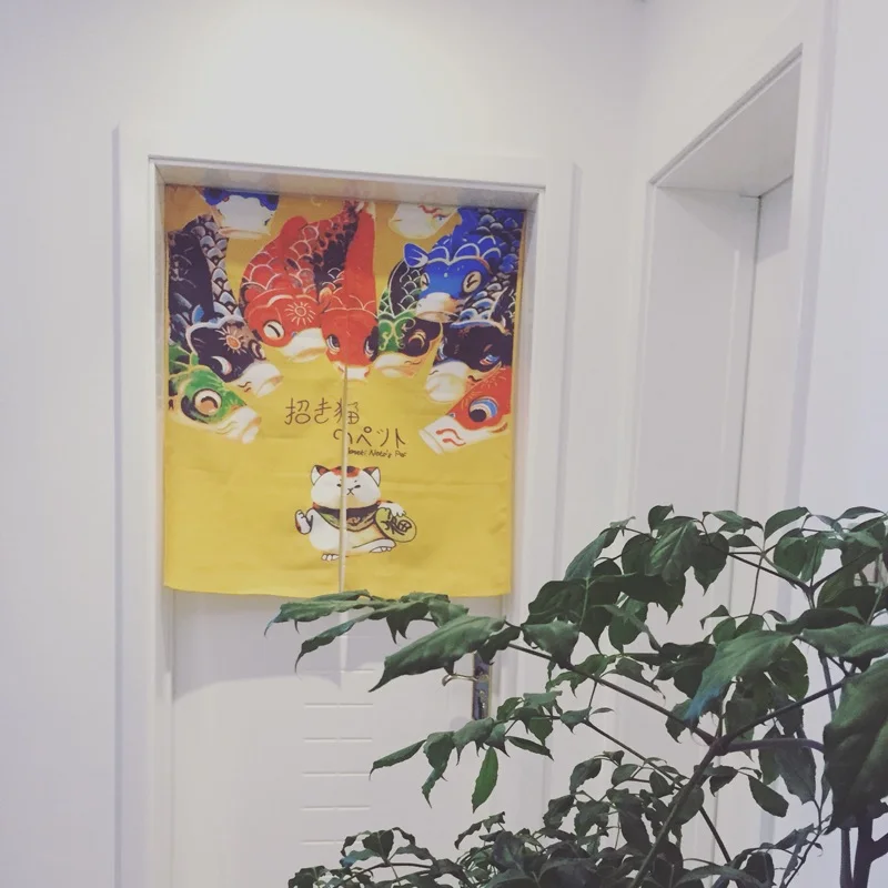 Занавески для дверей с изображением японских рыбок и кошек домашний декор