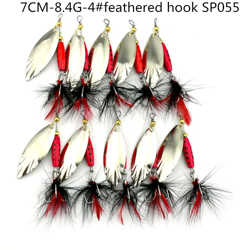 

Metal Spoon SpinnerBait Fishing Lure With Feather Hooks Fishing Tackle 10Pcs