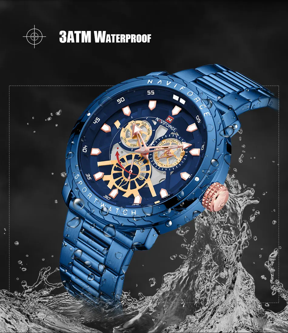 NAVIFORCE мужские наручные часы модные спортивные мужские часы лучший бренд Роскошные военные армейские бизнес из нержавеющей стали кварцевые мужские часы 9158
