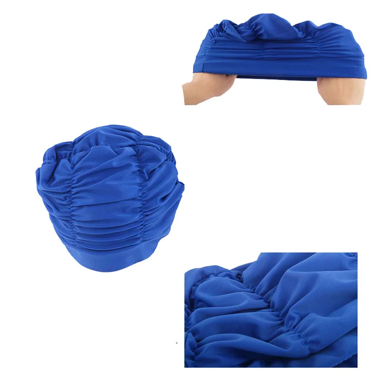 Одноцветное Для женщин Плавание ming Кепки для длинных волос Ruched бассейн шляпа