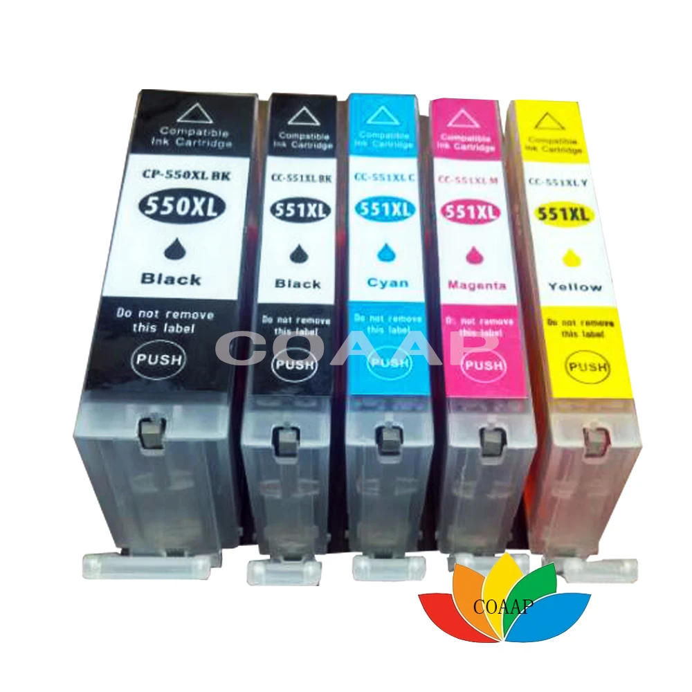 

5 Compatible Canon 550 551 PGI-550 CLI-551 ink cartridge for PIXMA iX6850 iP7250 iP8750 MG6450 MG5550 MG5650 MG6650