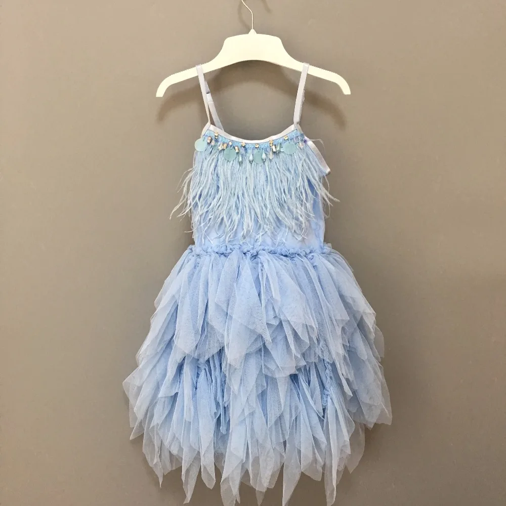Красное роскошное черное платье-пачка с перьями для маленьких девочек детское