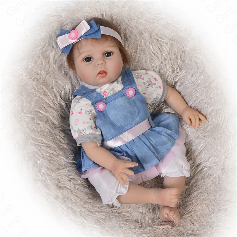Reborn Baby Doll 22 дюймов милый ребенок с голубыми глазами Кукла младенец живой Boneca