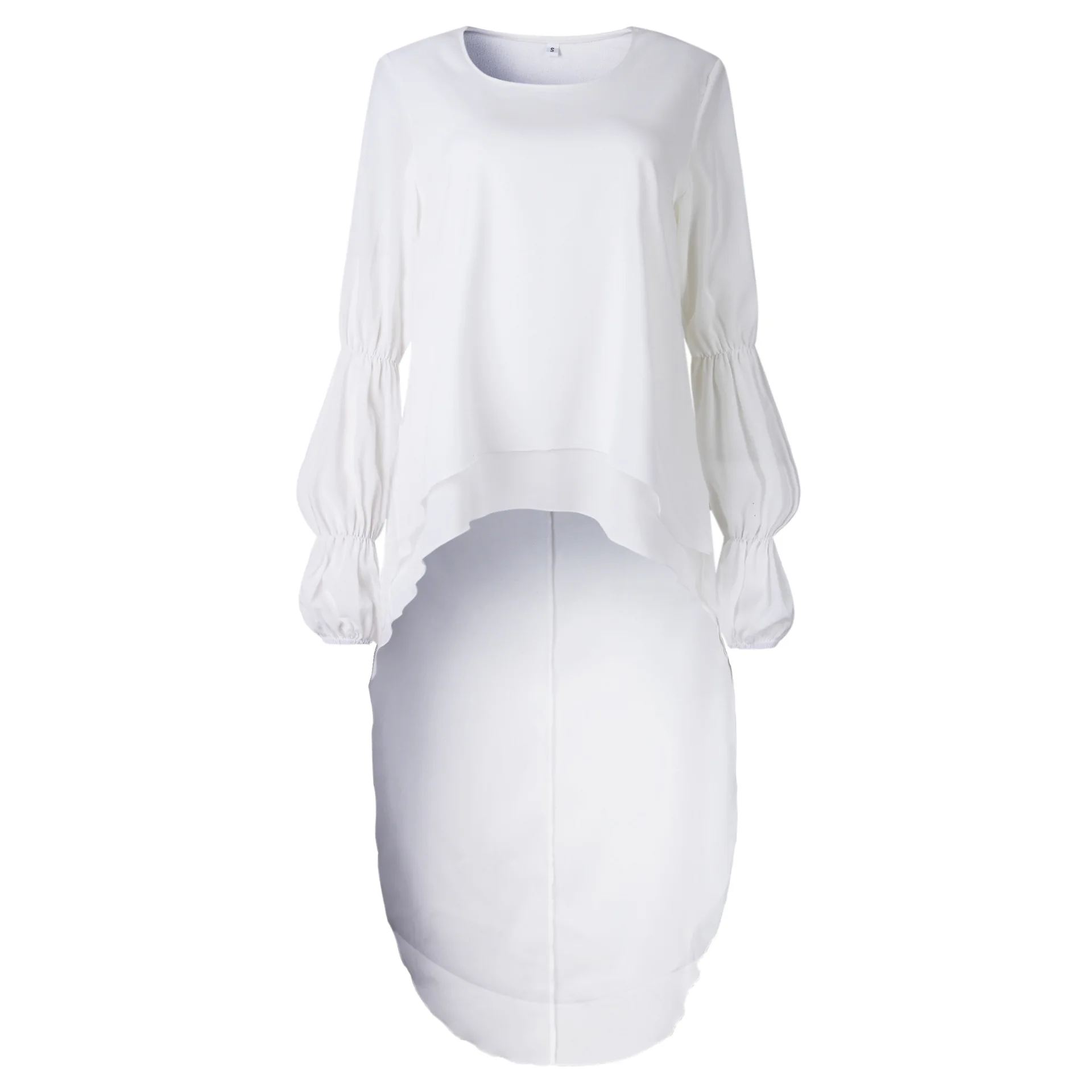 Женская рубашка с длинным рукавом и оборками асимметричный подол свободные
