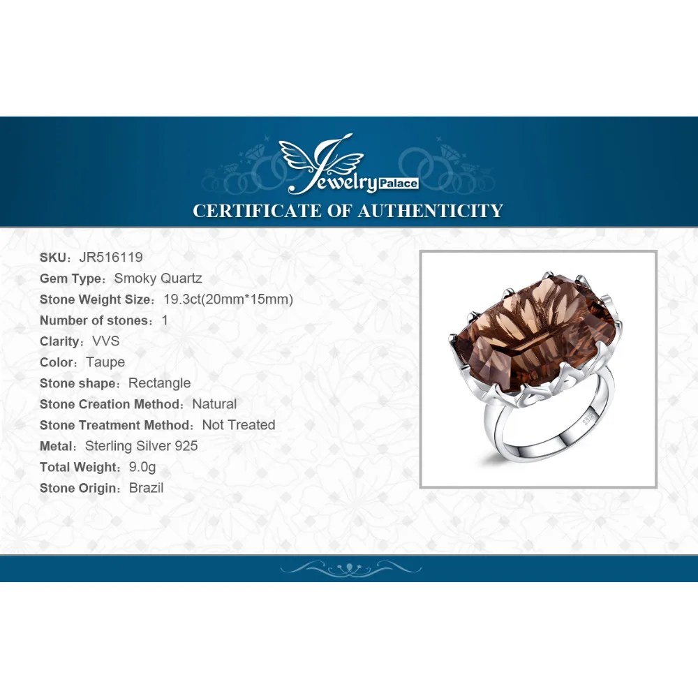 Jewelrypalace огромный уникальные вогнутой 20ct из натуральной дымчатый кварц кольцо