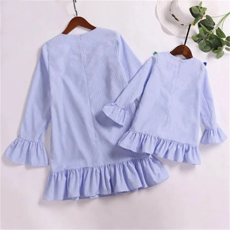 Mother and daughter dress 2019 Long Sleeve Stripe Tassel Mini Dress Mom Family matching outfits clothes C0335 | Мать и ребенок