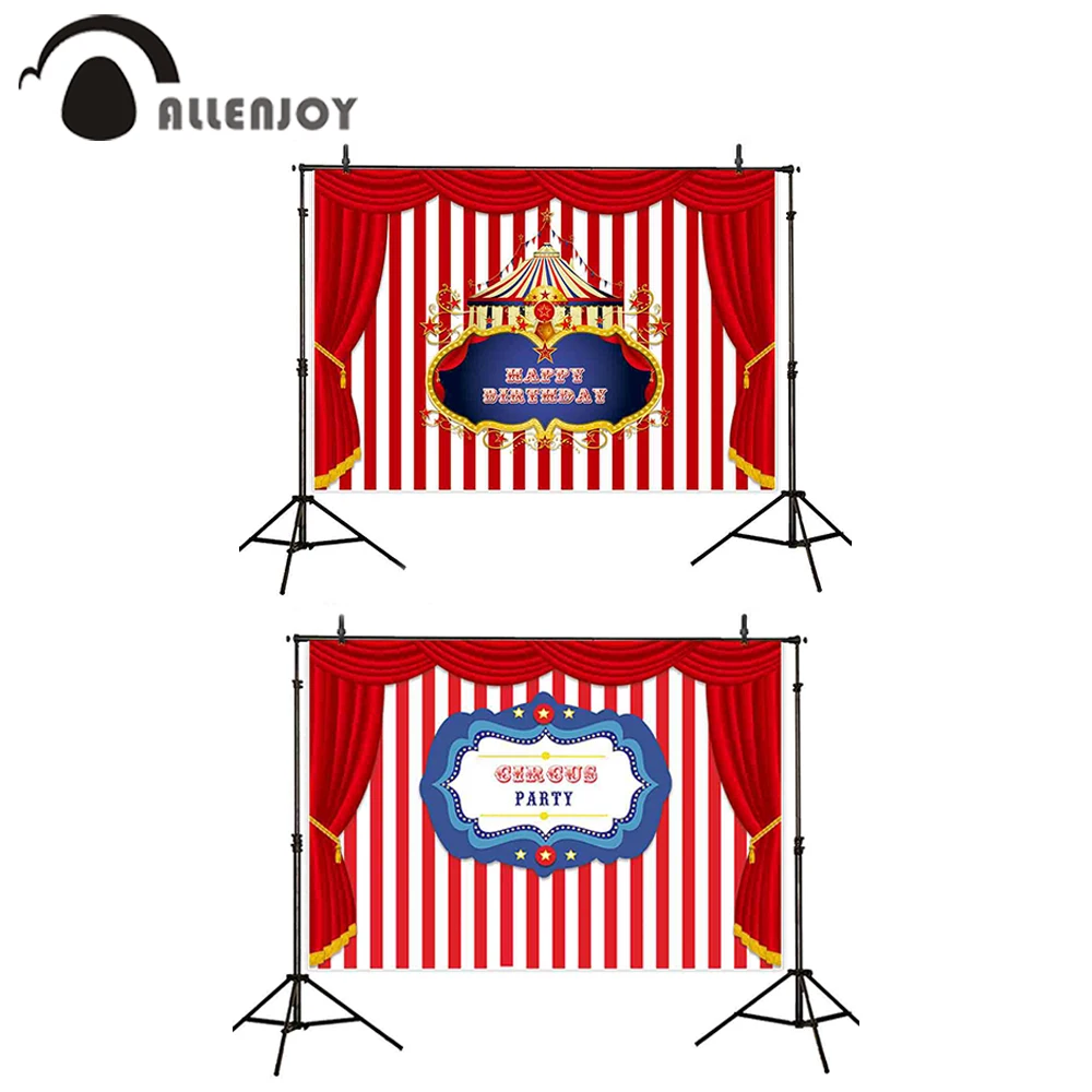 

Allenjoy circus party backdrops photography red stripe curtain kids birthday background for photo shoots photobooth photocall