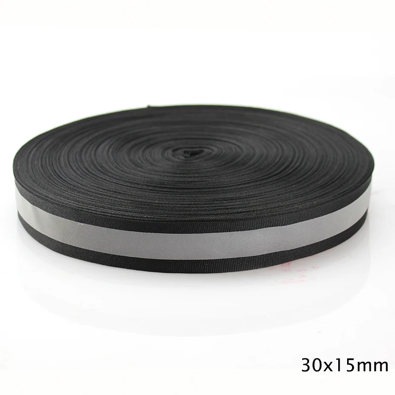 

30mm*15mm*100m Black Reflective Fabric Tape Strip Edging Braid Trim Reflective Webbing Ribbon Sew On Clothes
