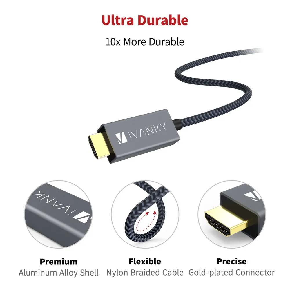 [Пожизненная гарантия] iVANKY 6.6ft DisplayPort to HDMI кабель штекер 1080P DP к для NVIDIA ТВ монитор
