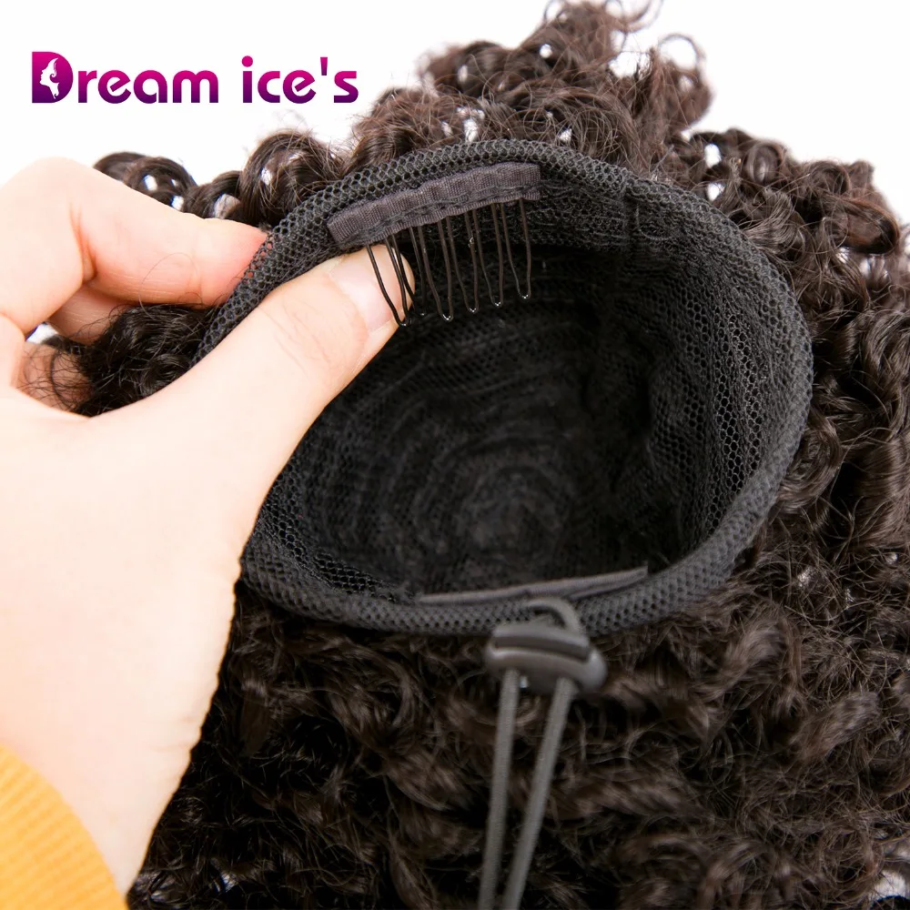 

8Inch Afro Short Kinky Curly Wrap Drawstring Puff Ponytail Bun Extension Synthetic Hair Afro Bun Drawstring Ponytail Hairpiece