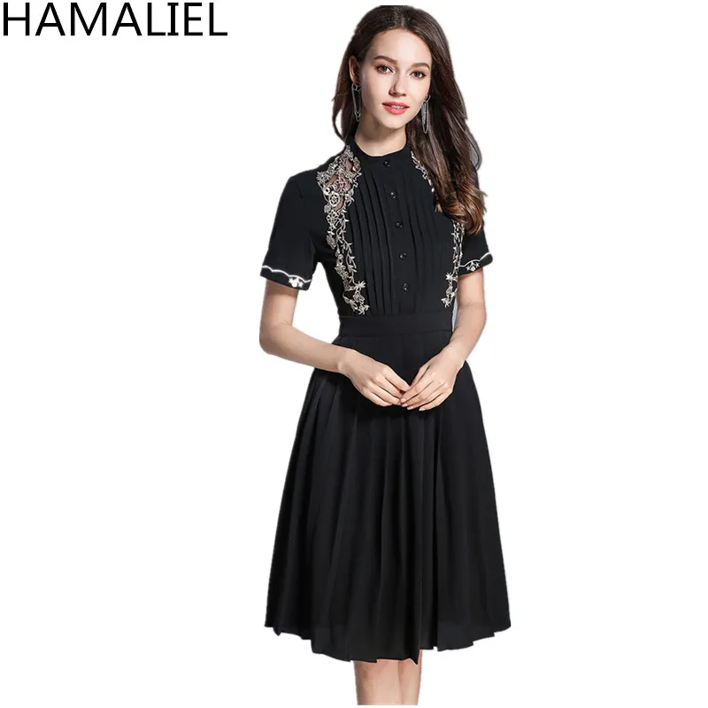 HAMALIEL новое летнее женское плиссированное платье 2018 Дизайнерское черное