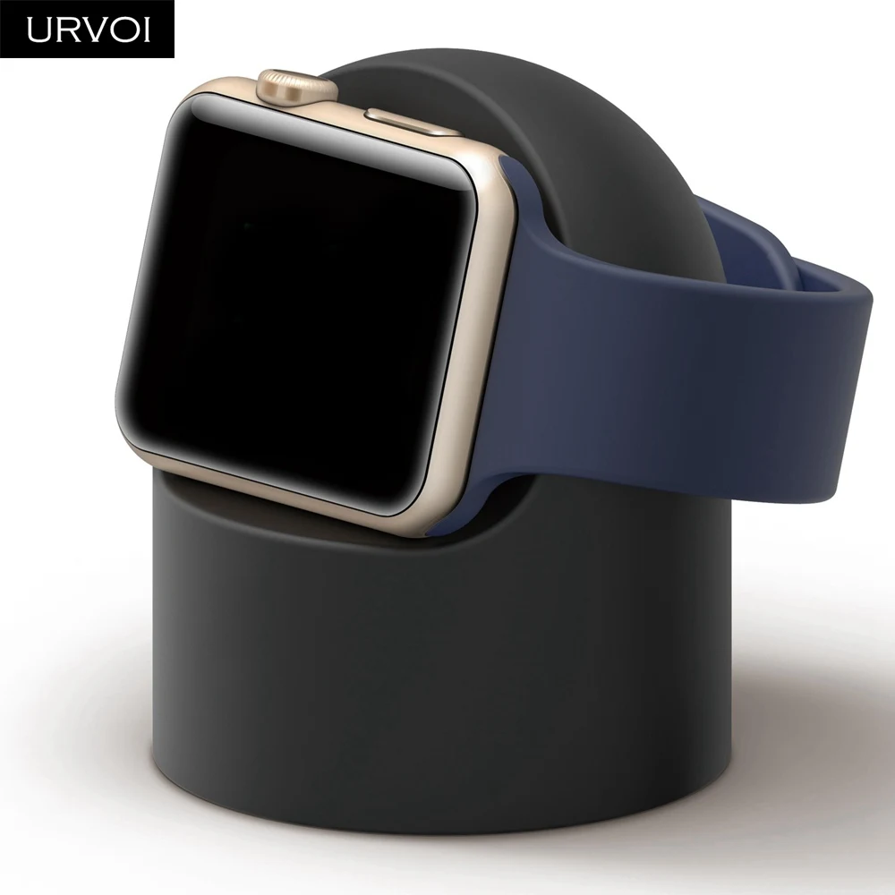 Black Держатель URVOI для apple watch, тумбочка для iwatch watchOS 5, держатель для ремонта, ПК, домашняя зарядная док-станция, круглая силиконовая - Цвет: Black