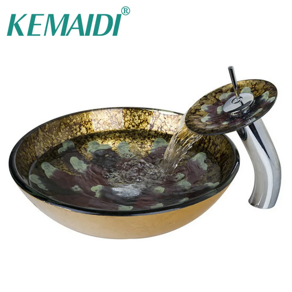 Круглая прозрачная раковина KEMAIDI из закаленного стекла для ванной комнаты с