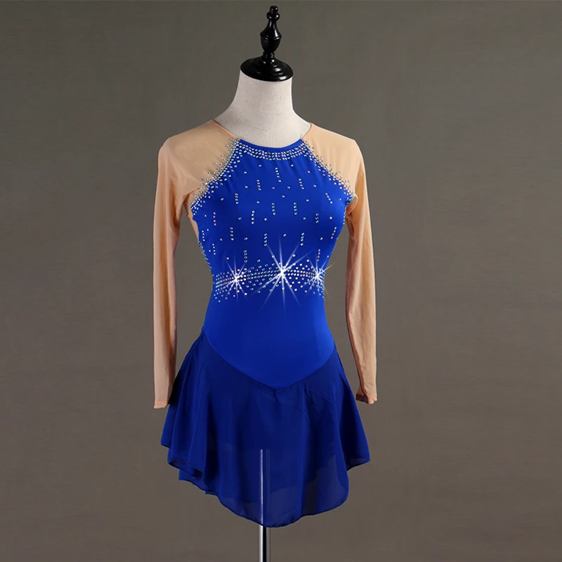 Платье для фигурного катания с длинным рукавом платье на коньках кристаллами