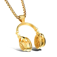 headset design pendant men stainless steel necklace hip poppunk style box link chain 316l steel music headphones jewelry