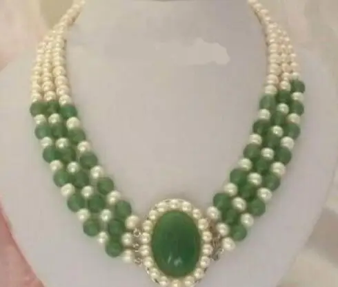 

Красивое украшение 7-8 мм, ожерелье с кулоном из белого пресноводного жемчуга и зеленого камня