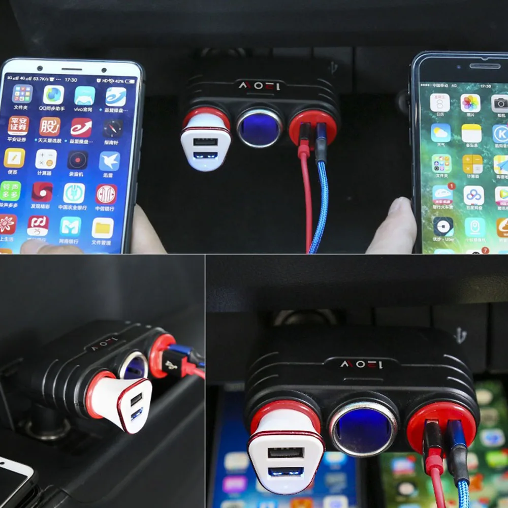 AOSHIKE автомобильное двойное USB с переключателем одно для трех прикуривателей