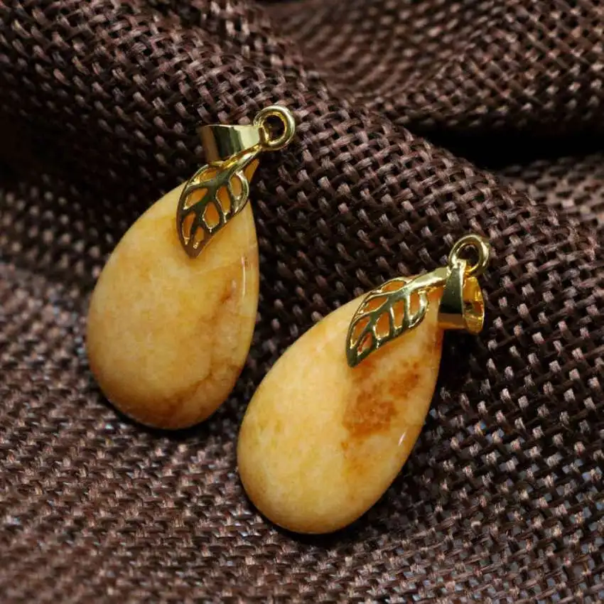 Bohemia style 15*25mm yellow jades stone waterdrop drop pendant high quality chalcedony gold-color fashion women jewelry B1867 | Украшения