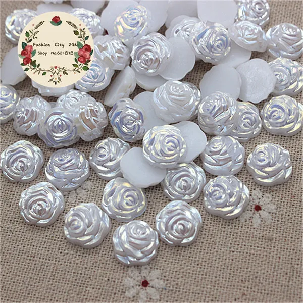 white 100pcs 100 шт 12 мм милые AB цвета смолы ABS жемчужные розы цветы Кабошоны для скрапбукинга ремесло свадебные украшения - Цвет: white 100pcs