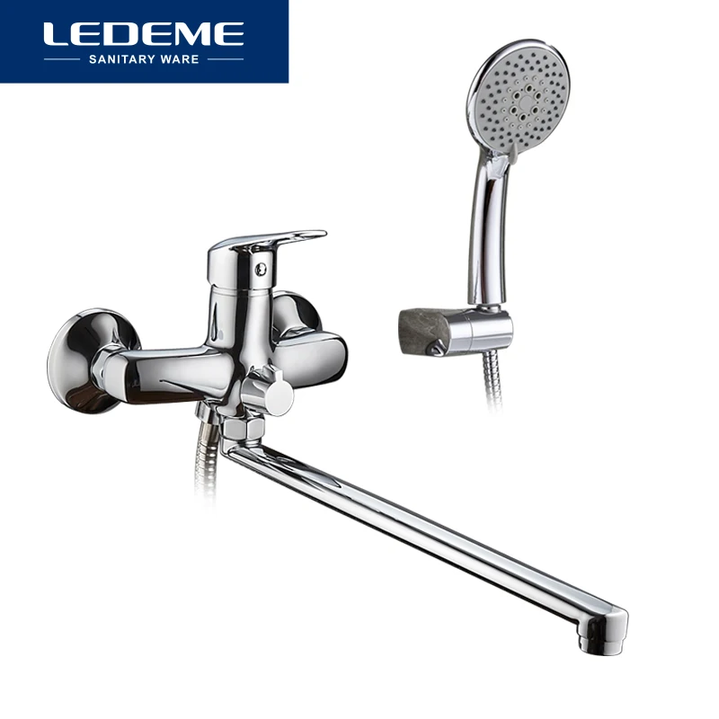 LEDEME Смеситель для ванны с длинным изливом 400 мм. латунь Цвет: хром L2251|chrome finished|chrome