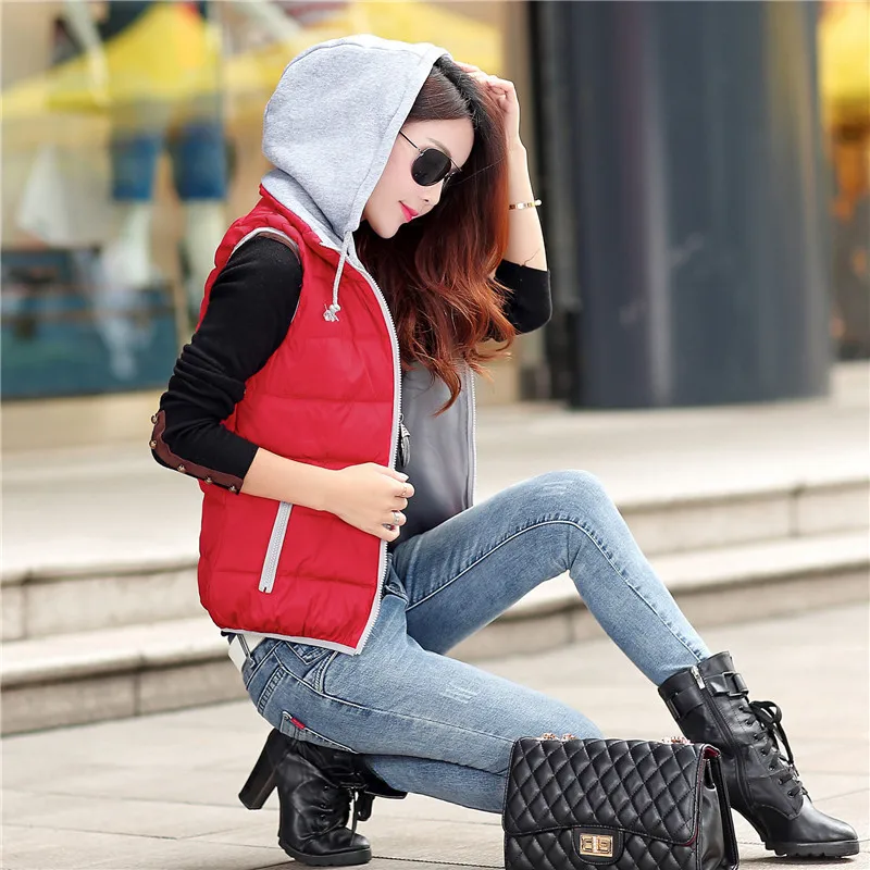 Большие размеры женские жилеты на молнии зимние теплые пальто с капюшоном