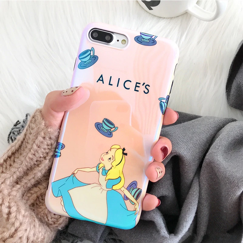 Милый Мультфильм Алиса в стране чудес синий луч чехол для iPhone X 7 Plus 8 plus мультфильм