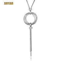 elegant big circles tassel long necklace for women color crystal round pendant necklace sweater chain fashion jewelry 2019 gift