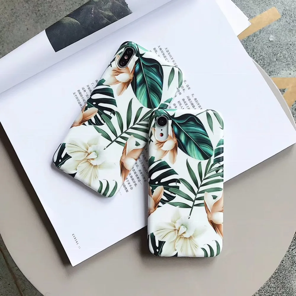 Leaves White Flowers Total package side Very soft TPU and ultrathin For iphone 6 plus 7 8 7P 8P X XS Max XR Phone Case |
