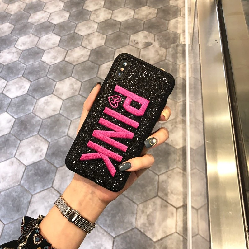 Модный розовый блестящий кожаный чехол с вышивкой для iphone 7 Plus 6 6s 8 plus, популярный милый чехол для iphone XS Max XR X