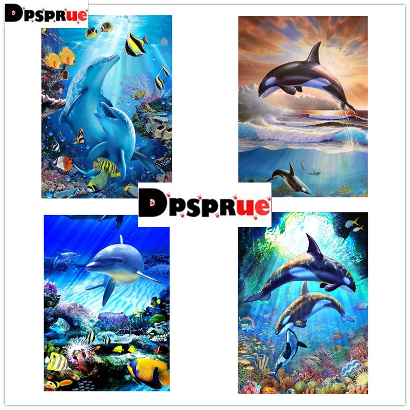 Dpsprue 5D алмазная вышивка продажа подводных дельфинов Стразы картины Алмазная