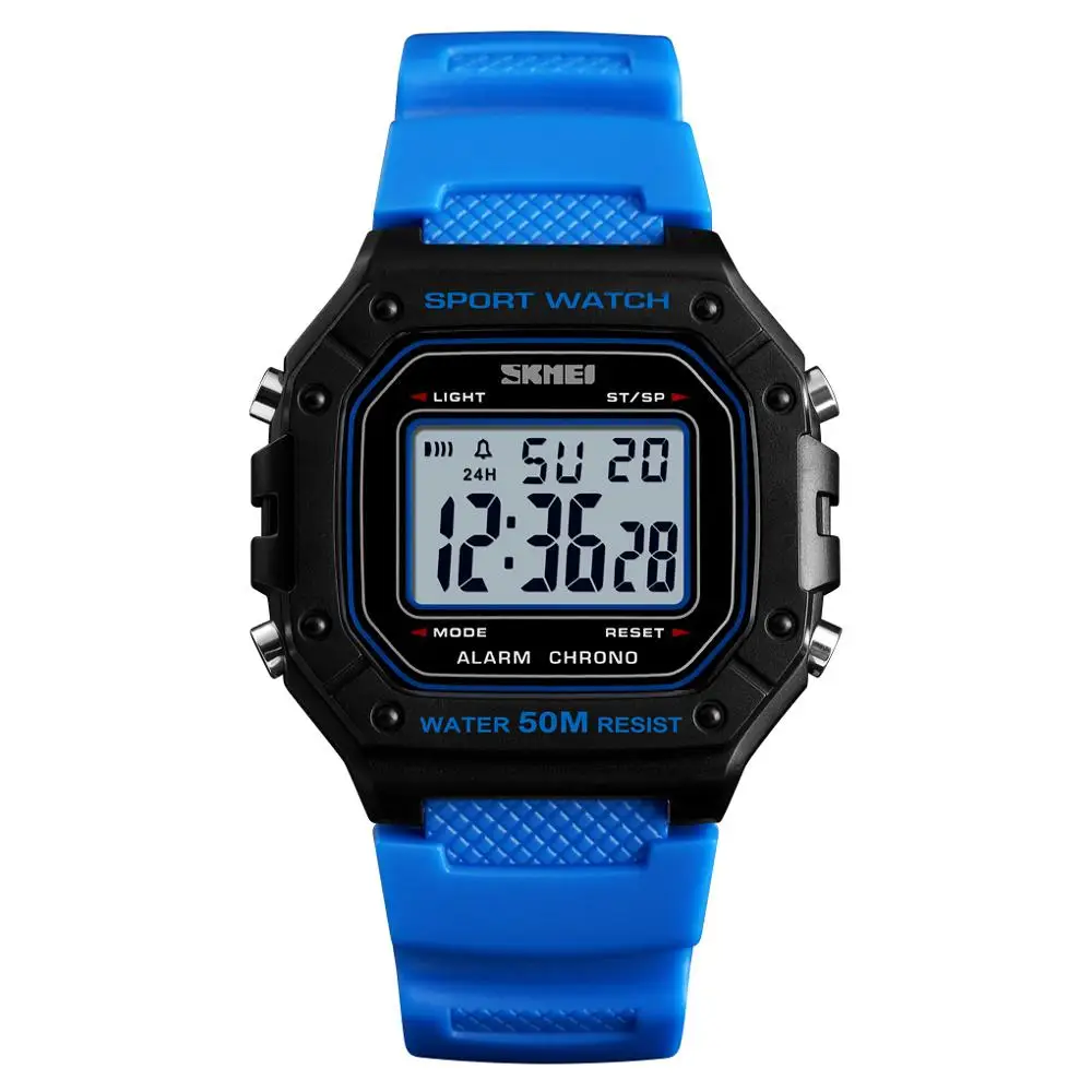 blue SKMEI уличные спортивные часы, мужские цифровые часы, 5 бар, водонепроницаемые часы с будильником, Модные Военные мужские цифровые часы, montre homme 1496 - Цвет: blue